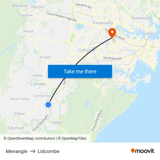 Menangle to Lidcombe map