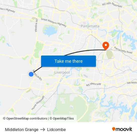 Middleton Grange to Lidcombe map