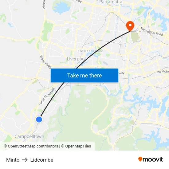 Minto to Lidcombe map