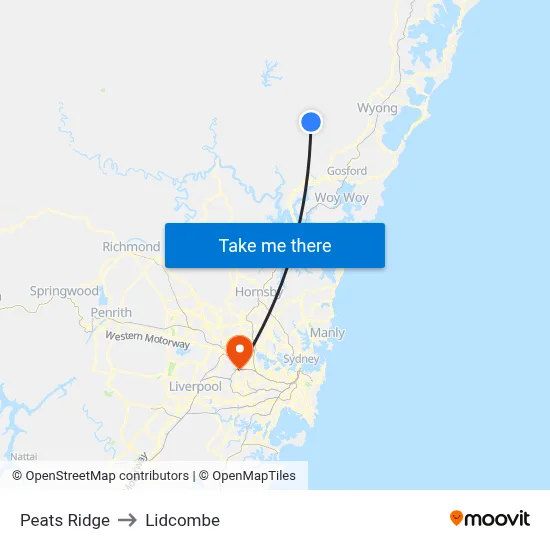 Peats Ridge to Lidcombe map