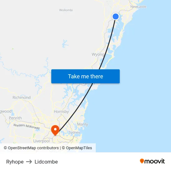 Ryhope to Lidcombe map