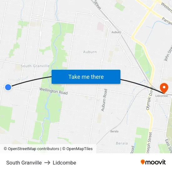 South Granville to Lidcombe map