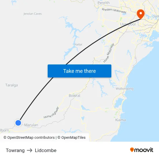 Towrang to Lidcombe map