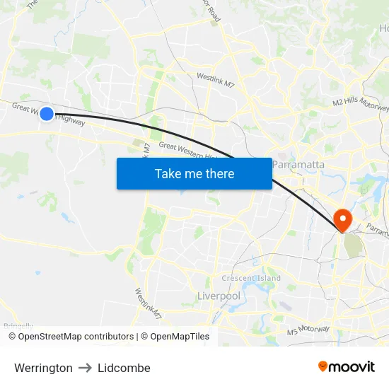 Werrington to Lidcombe map