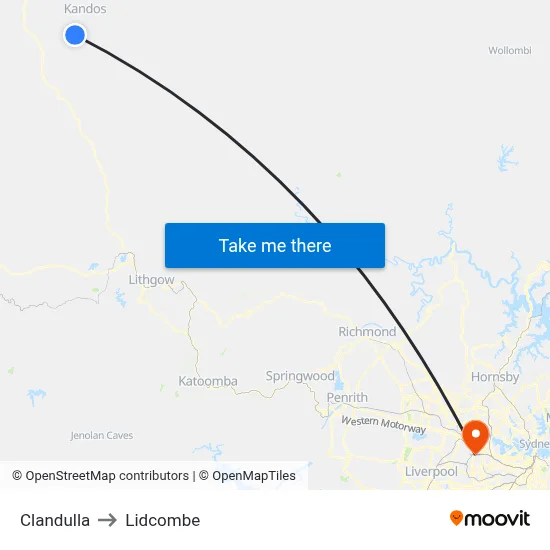 Clandulla to Lidcombe map
