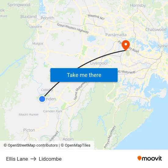 Ellis Lane to Lidcombe map