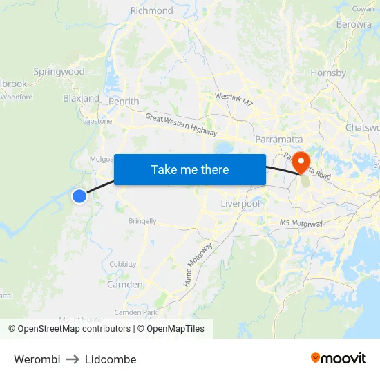 Werombi to Lidcombe map
