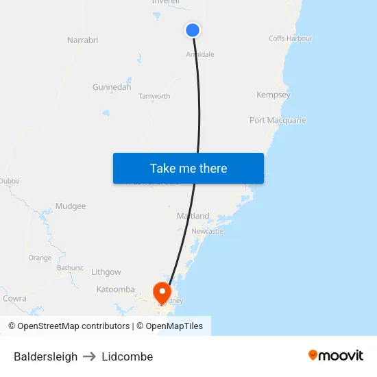 Baldersleigh to Lidcombe map