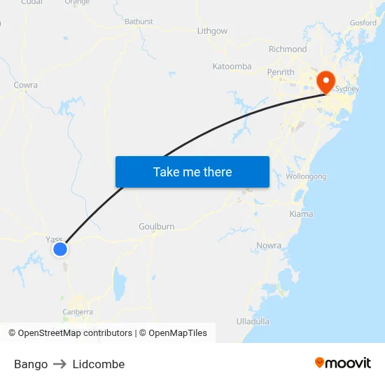 Bango to Lidcombe map