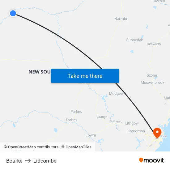 Bourke to Lidcombe map
