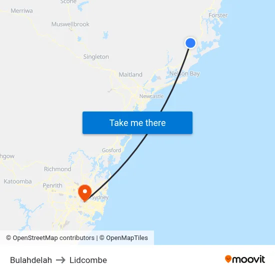 Bulahdelah to Lidcombe map