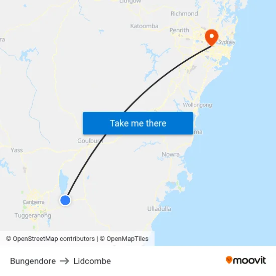 Bungendore to Lidcombe map