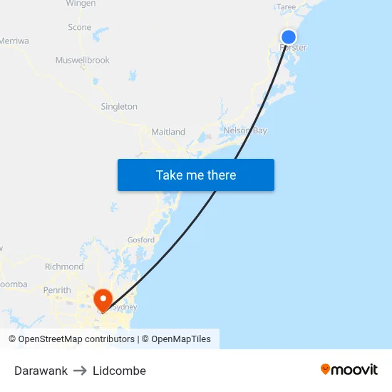 Darawank to Lidcombe map