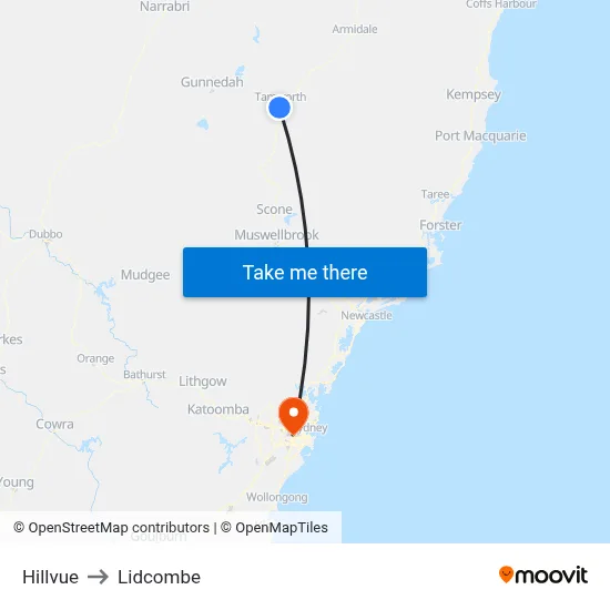 Hillvue to Lidcombe map