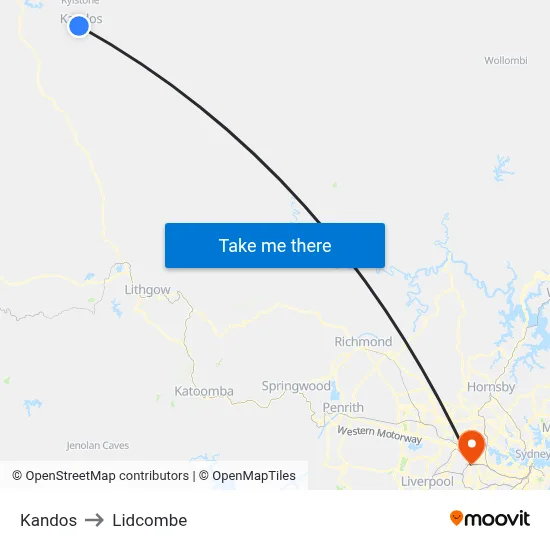 Kandos to Lidcombe map