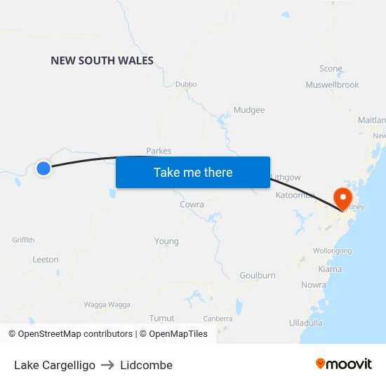Lake Cargelligo to Lidcombe map