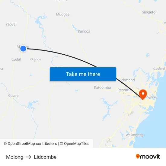 Molong to Lidcombe map