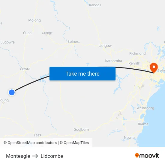 Monteagle to Lidcombe map