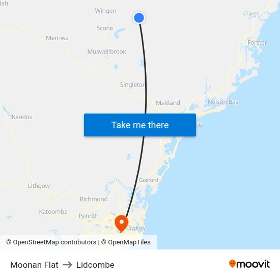 Moonan Flat to Lidcombe map