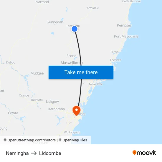 Nemingha to Lidcombe map