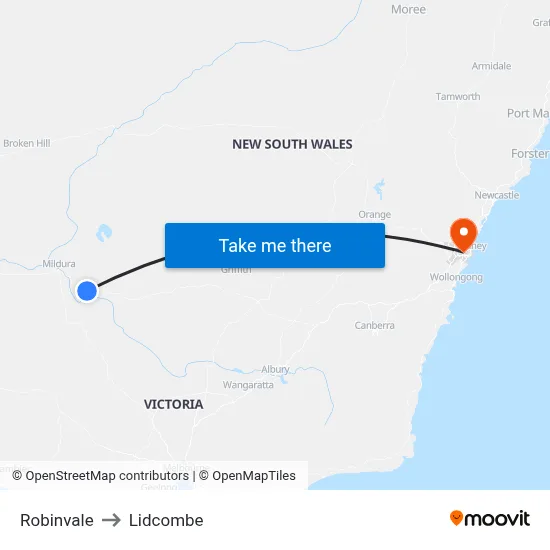 Robinvale to Lidcombe map