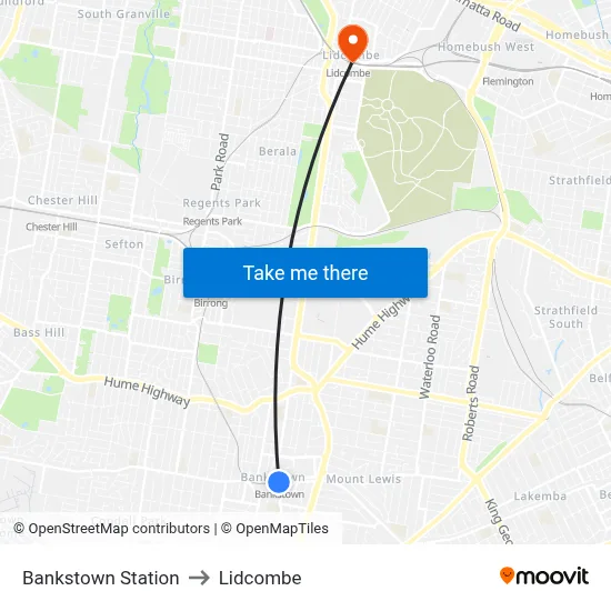 Bankstown Station to Lidcombe map