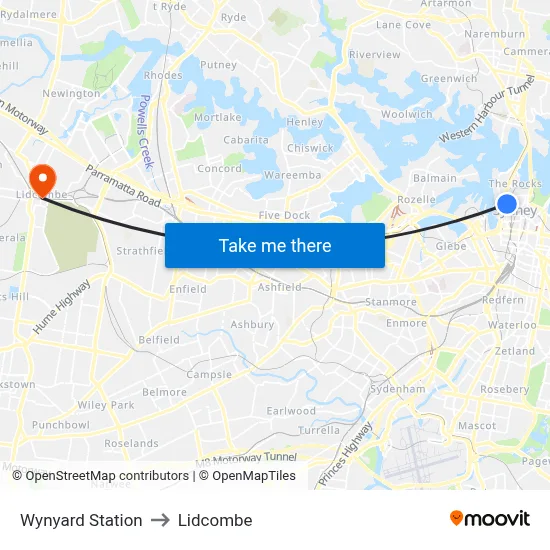 Wynyard Station to Lidcombe map
