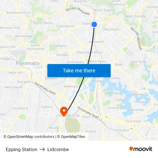 Epping Station to Lidcombe map