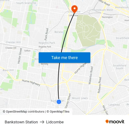 Bankstown Station to Lidcombe map