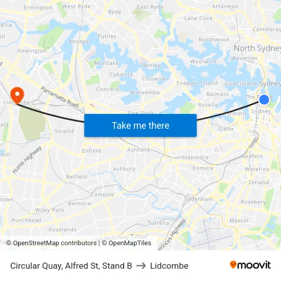 Circular Quay, Alfred St, Stand B to Lidcombe map