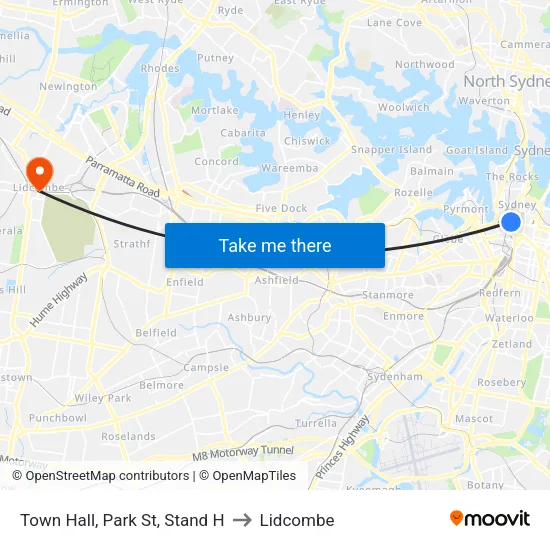 Town Hall, Park St, Stand H to Lidcombe map