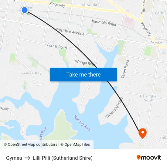 Gymea to Lilli Pilli (Sutherland Shire) map