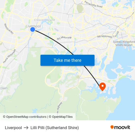 Liverpool to Lilli Pilli (Sutherland Shire) map