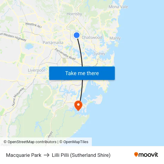 Macquarie Park to Lilli Pilli (Sutherland Shire) map