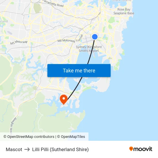 Mascot to Lilli Pilli (Sutherland Shire) map
