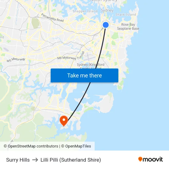 Surry Hills to Lilli Pilli (Sutherland Shire) map