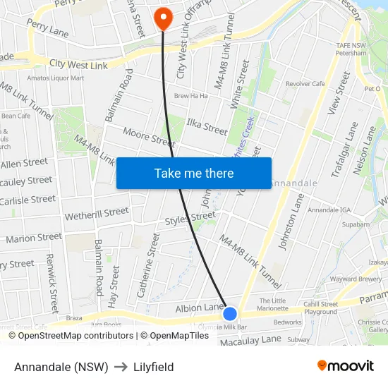 Annandale (NSW) to Lilyfield map