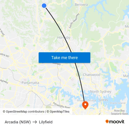 Arcadia (NSW) to Lilyfield map