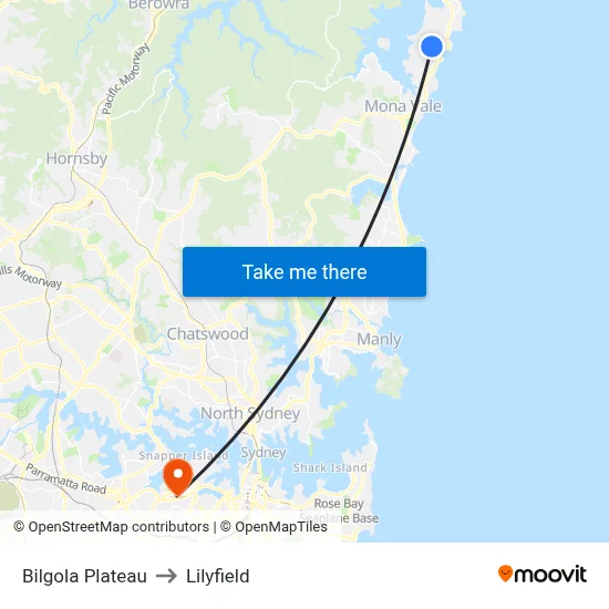 Bilgola Plateau to Lilyfield map