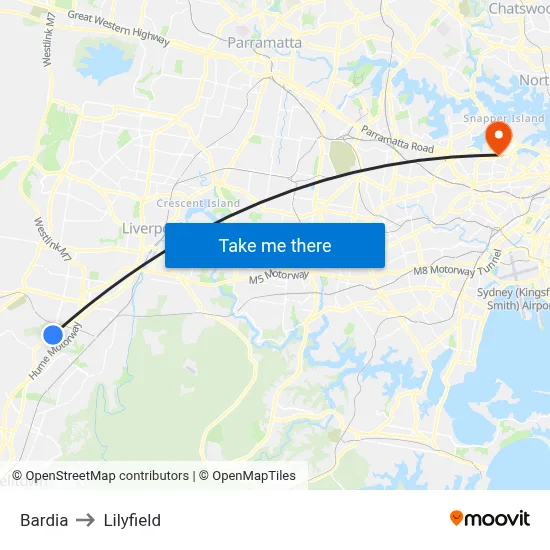 Bardia to Lilyfield map