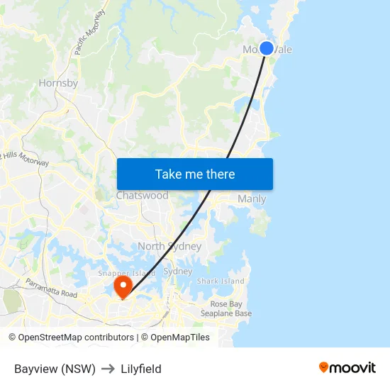 Bayview (NSW) to Lilyfield map