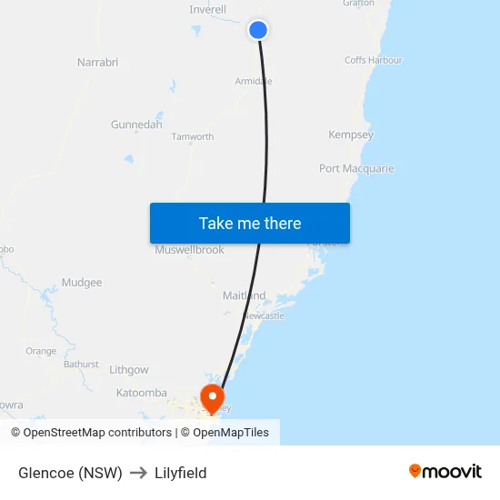 Glencoe (NSW) to Lilyfield map