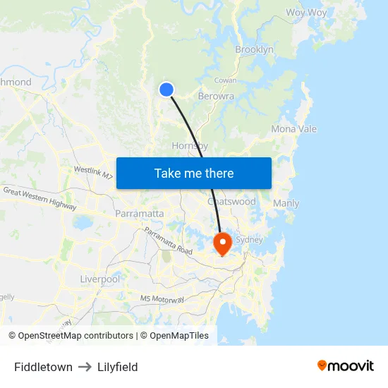Fiddletown to Lilyfield map