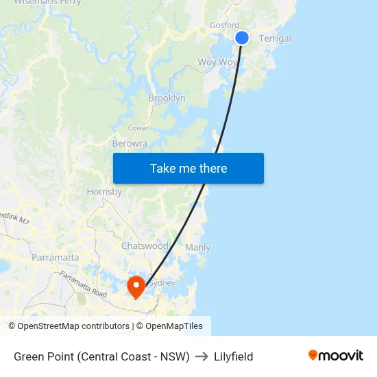 Green Point (Central Coast - NSW) to Lilyfield map