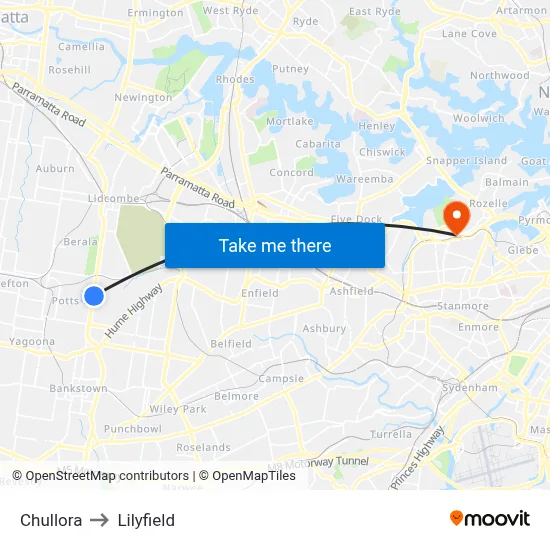 Chullora to Lilyfield map