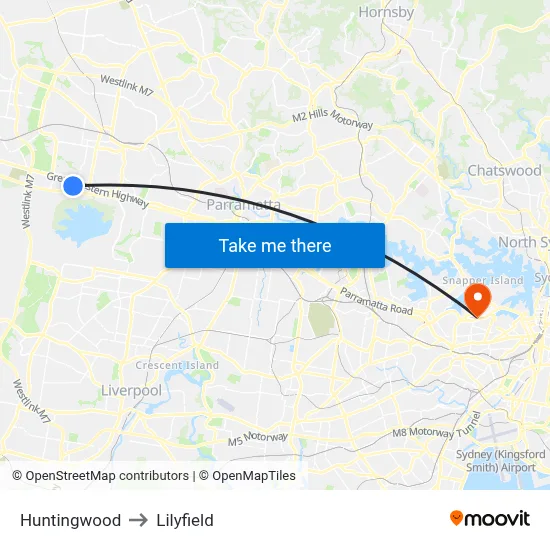 Huntingwood to Lilyfield map
