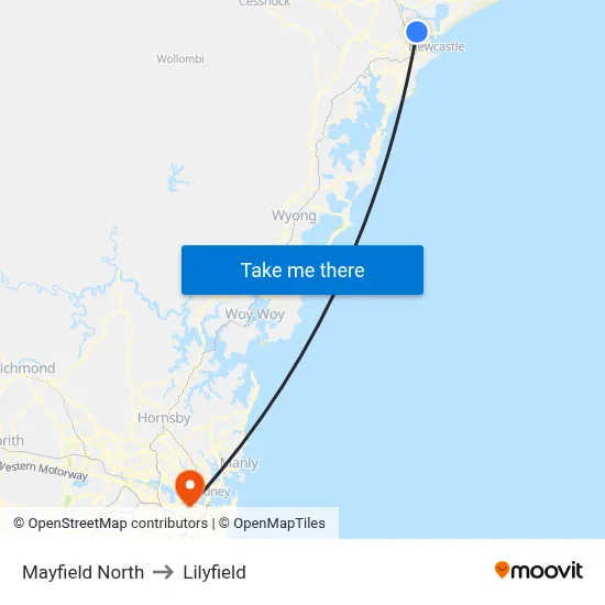 Mayfield North to Lilyfield map