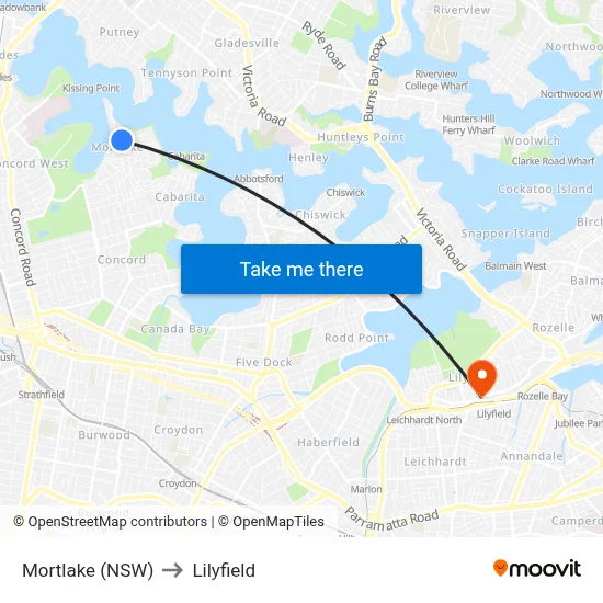 Mortlake (NSW) to Lilyfield map