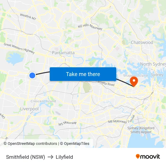 Smithfield (NSW) to Lilyfield map