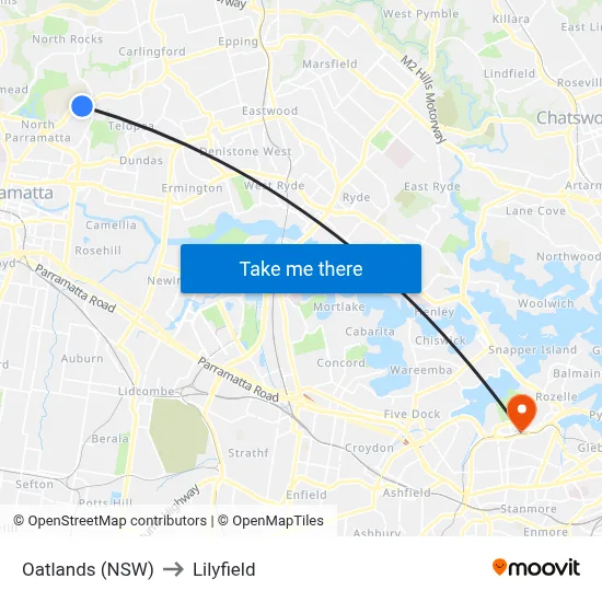 Oatlands (NSW) to Lilyfield map